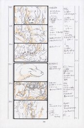 Planche de storyboard dessinée par Hayao Mizazaki correspondant à la scène.