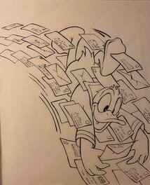 Walt Disney, illustration originale, Donald et la boite aux lettres.