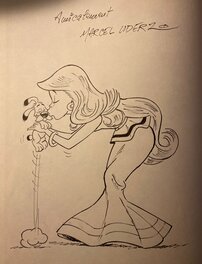 Uderzo, illustration originale,"Astérix et les normands", Falbala et Idéfix par Marcel Uderzo.