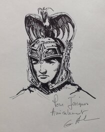 Jean-Claude Gal - Jean-Claude Gal, dessin original pour une Dédicace Fine d'un Centurion des Armées du Conquérant sur feuille Canson , Année 80 - Original Illustration