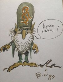 Hausman Le Lutin Gnome en Pied Dessin Original Superbe Dedicace Gouache Couleur dessin Signé René 1984