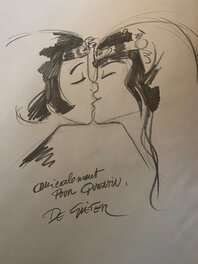 Lucien De Gieter, illustration originale, Papyrus et Théti-Chéri, le Baiser, " Toutankhamon, Le Pharaon Assassiné".