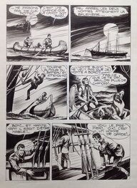 Planche originale - Fergal (Gallieno Ferri - Atelier Chott) Thunder Jack Planche Originale 33 Bateau Nuit Encre de Chine petit format RANCHO Bd 1955