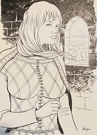 Jean-Christophe Vergne, illustration originale, Gente Dame à la fenêtre de son Donjon, "Le Coeur de Lion".