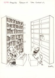 Plantu - La bibliothèque - Illustration originale