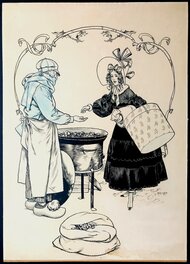 Chéri Hérouard - Femme paie une Chataigne - Illustration originale