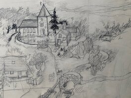 Mittéï - Mittéï, illustration originale, village de campagne. - Œuvre originale