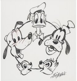 Bill justice - Bill Justice - Donald Duck, Goofy, Chip 'n Dale, and Pluto - Original Illustration