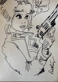 François Walthéry - François Walthéry, grande illustration originale, Natacha avec un gros pistolet. - Planche originale