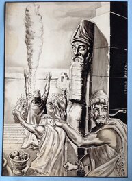 Fergal Studio - Fergal Studio de L'Atelier Chott 2 illustration Feu Sacrifice idole Prêtre ... ,superbe Dessin planche originale Lavis & Gouache - Original Illustration