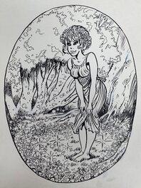 François Walthéry, illustration originale, Natacha "Midsummer Eve", hommage à Edward Robert Hughes.