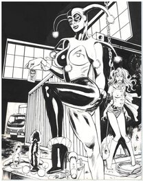 Mark Beachum - Harley Quinn Batgirl Bondage Joker Original Art - Illustration originale