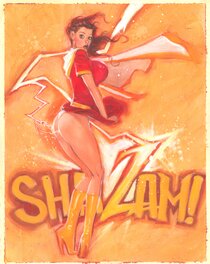 Mark Beachum - Mary Marvel Shazam! Gil Elvgren Inspired Pin-up Original Art Painting - Illustration originale