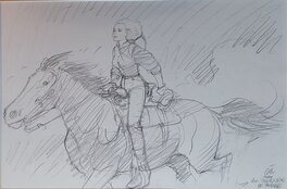 Jean Giraud - Young Chihuahua Pearl à cheval - Original Illustration