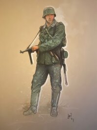 Fabrice Le Hénanff - Fabrice Le Hénanff, illustration originale, Panzergrenadier Wehrmacht WW2, "Westfront". - Original Illustration