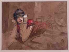 Jean-Pierre Gibrat - Cécile et son casque - Original Illustration