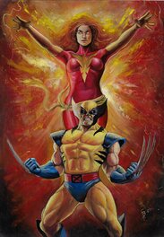 Wolverine & Phoenix Felipe Barbosa - Ed Benes Painting For Sale