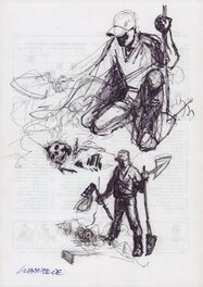 Liberatore - Homme et squelette - Original Illustration
