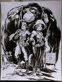 Tiburce Oger - Illustration gorille et pin-ups - Planche originale
