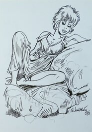 François Walthéry - Natacha se détend - Illustration originale