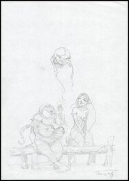 Tiburce Oger - Gorn. Crayonné préparatoire représentant Dame George et Eloise - Original art