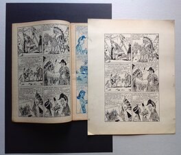 Le Planche 2 avec sa Page 2 de la Bd du G&G 16 ( sur fond Noir , qui ne sera pas Jointe a L'Achat ..., c'est pour vous montrer que cela a bien été publié en Aout 1951 ...)