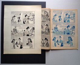 Le Planche 3 avec sa Page 3 de la Bd du G&G 16 ( sur fond Bleu , qui ne sera pas Jointe a L'Achat ..., c'est pour vous montrer que cela a bien été publié en Aout 1951 ...)