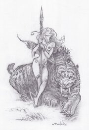 Régis Moulun - Crayonné Jungle Girl - Original Illustration