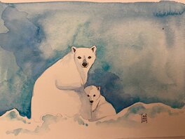 Ana Dess - Ana Dess, illustration originale, "La famille Ours Polaires". - Illustration originale