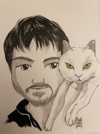 Ana Dess - Ana Dess, illustration originale, "le jeune Homme au Chat". - Illustration originale