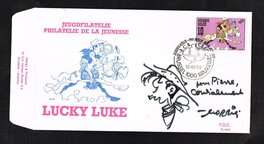 Enveloppe 1° jour pour un timbre Belge avec dessin original de Morris. Tête de Lucky Luke