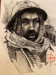 Stéphan Agosto, illustration originale, portrait de Poilu sur le front de Verdun.