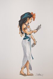 Isabelle Dethan - Égyptienne jouant des cistres - Le roi de paille - Original Illustration