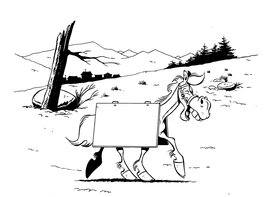 Vittorio Leonardo - Jolly Jumper et la pancarte - Illustration originale