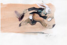 René Follet - René Follet -  Alice in Wonderland, le lapin d'Alice - Illustration originale