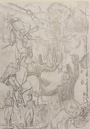 Andréi Arinouchkine - Andréi Arinouchkine, illustration originale, planche de recherche, la mort du Lieutenant, "La Face Cachée de Waterloo" tome 2. - Œuvre originale