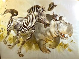 Frank Pé - Rhino & Zèbre - Original Illustration