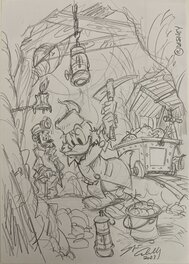 Sergio Cabella - Picsou dans la mine - « Avventure per il mondo » - Illustration originale