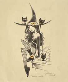 Ood Serrière - La Sorcière et ses chatons - Illustration originale