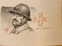Stéphan Agosto, illustration originale, portrait de Guillaume Apollinaire, "Traits de Premières Lignes".