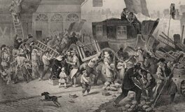 Révolution de 1830 (29 juillet) Formation des barricades - Bellangé (1800-1866) - J. lith. de Gihaut frères éditeurs - 1830 - Source BnF