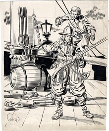 Fred & Liliane Funcken - Les freres de la cote couverture journal Tintin 1955 - Planche originale