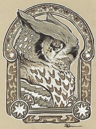 David Petersen - Art Nouveau Owl Commission - Original Illustration