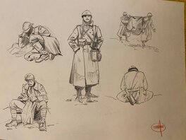 Stéphan Agosto, illustration originale, diverses occupations dans les tranchées, "Traits de Premières Lignes".