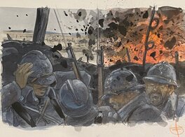 Stéphan Agosto, illustration originale, tranchée française sous un bombardement, "Le Der des Ders"France 2.