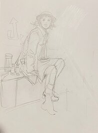 Stéphan Agosto - Stéphan Agosto, croquis préparatoire, veilleuse sur les toits de Londres, "Ciel sans Pilote". - Œuvre originale