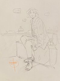 Stéphan Agosto, illustration originale, veilleuse sur les toits de Londres, "Ciel sans Pilote".
