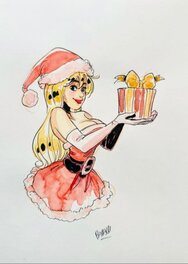 Alessandro Barbucci - Fourmille en Mère Noël - Illustration originale
