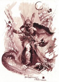 Martin RR, Wine Art - Dark Kingdom : Hommage à Frank Frazetta - Signé par Sara Frazetta - Illustration originale