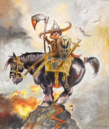 Donald Duck inspiré par le Death Dealer de Frank Frazetta, Image 39 x 46 cm Donald Duck inspiré par le Death Dealer de Frank Frazetta, Image 39 x 46 cm